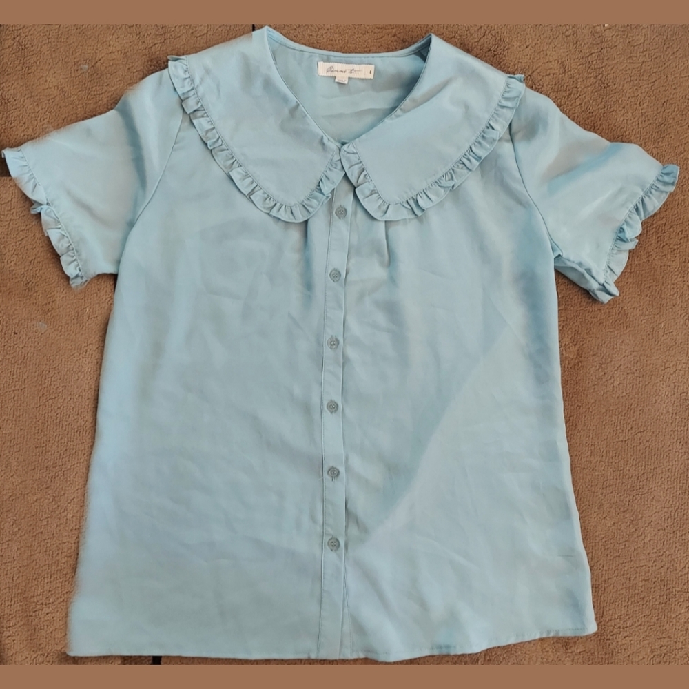 Mod Cloth Seafoam Mint Green Ruffle Sailor Collar Baby Doll Blouse
